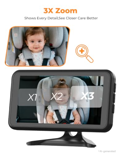 Image of LUCKVIEW BM2A Baby Car Camera - 3X Zoom to See Baby Clearly, 5.2 inch 1080P Display & Auto IR Night Vision, Rear-Facing View Monitor, Easy Install for Parents & Pet Owners