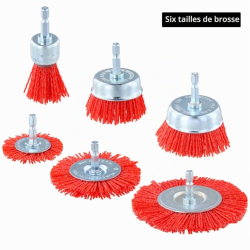 QWORK®6 Pièces Brosses en Nylon, Brosses Abrasives Nylon avec 1/4" (6.35 mm) Tige, pour Ponçage, Nettoyage et l'élimination de la Rouille – vue 2