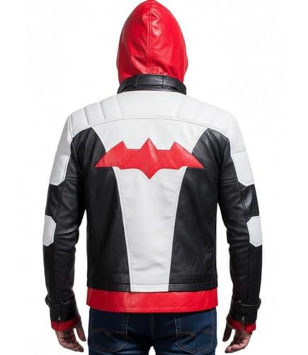 Image of Black Hood Bat Jacket and Vest - Red Hooded Leather Jacket 2 in 1