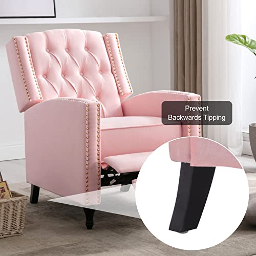 Homemiyn Push Back Recliner Chair For Living Room, Tufted Comfy Fabric Accent Lounge Armchair Sofa With Footrest And Wingback For Napping Sleeping Reading, Pink #TOP4