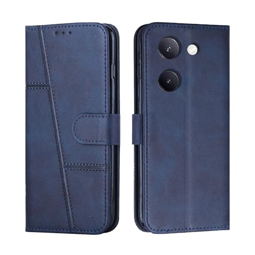 Image of for Vivo Y300 Plus / Y200 Pro 5G Flip Cover Leather Finish | Inside TPU with Card Pockets | Wallet Stand | Complete Protection Flip Case Blue