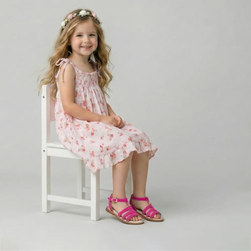 Image of Girls Gladiator Sandals with Adjustable Buckle Comfy Ankle Strappy Flat Shoes