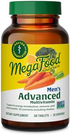 MegaFood Men’s Advanced Multivitamin for Men – Doctor -Formulated – Choline, Vitamin B12, Vitamin D, Vitamin C & Zinc – Brain Health & Immune Support – Non-GMO – Vegetarian – 60 Tabs (30 Servings)