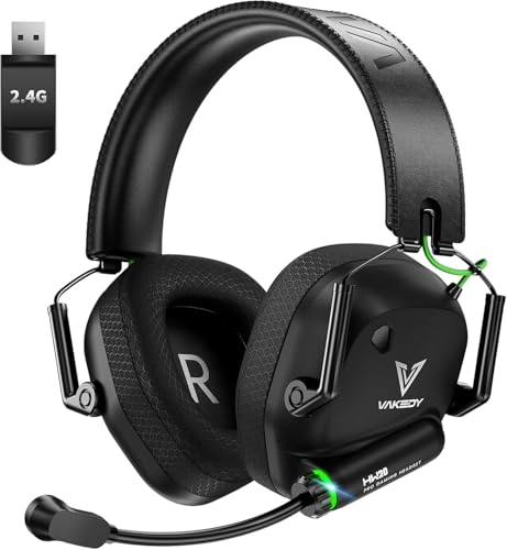 Vakedy Wireless Gaming Headset for PC, PS4, PS5, Mac, Switch, 2.4GHz USB Gaming Headphones with Microphone Bluetooth Gaming Headset 50mm Drivers, 50Hr Battery, Low Latency, Lightweigh - Black/Green