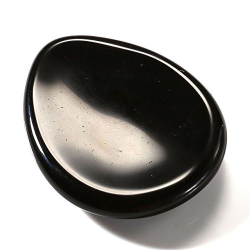 PESOENTH Black Obsidian Thumb Worry Stone, Natural Polished Palm Pocket Stones Reiki Chakra