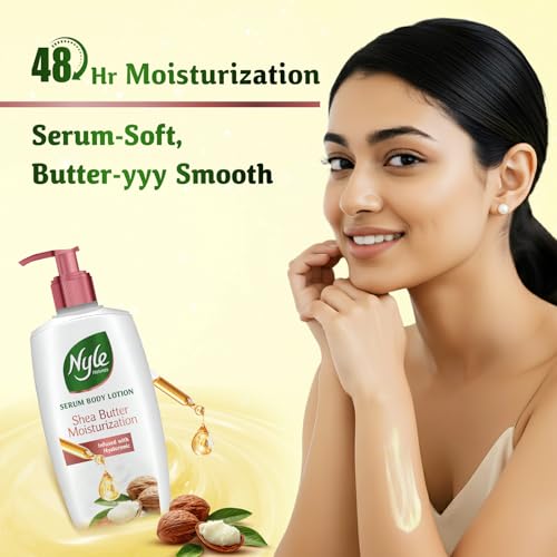 Image of Nyle Serum Body Lotion for All Skin Types | Shea Butter + Hyaluronic + Vitamin B5 | Lightweight, Non-Sticky | 48H Moisturization | Deep Nourish & Soft Skin | 400ml