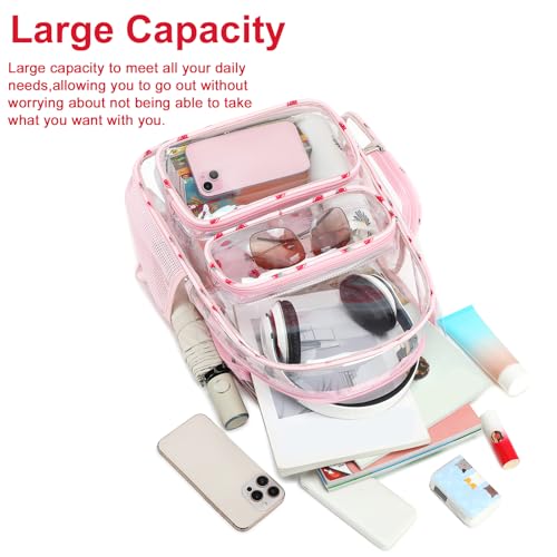 Image of BTOOP Clear Backpack Heavy Duty Transparent Backpack 17 inch See Through Bookbag for College Work Festival Security Padded Strap (Pink Strawberry)
