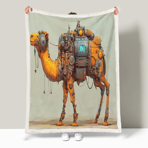 Manta Térmica de Pelo de Cordero 130x150 cm Impresión Camello Mecha Abstracto Animal 3D Duradera Suave al Tacto Fácil de Lavar Manta Sofa Uso Multifuncional en Hogar Oficina Exteriores Decoración