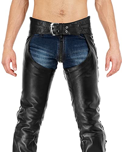 Pantalon en Cuir Bockle® Schnür-Chaps homme jean noir à lacets latéraux - 4