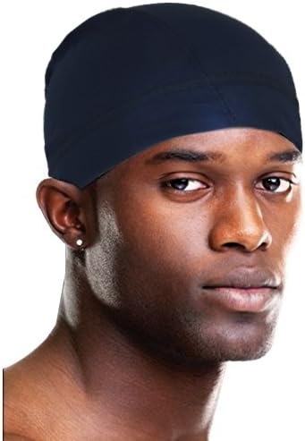Titan Spandex Dome Cap with Tea Tree & Coconut Oil | Men’s Skull Cap for Hair Protection & Comfort | Moisturizing Skullies & Beanies, Navy Color 1PC