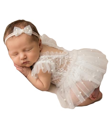 Image of Zeroest Newborn Photography Outfits Props Girl | Handmade Lace Romper & Headband & Tutu Skirt, Baby Girls Photoshoot 3 PCS
