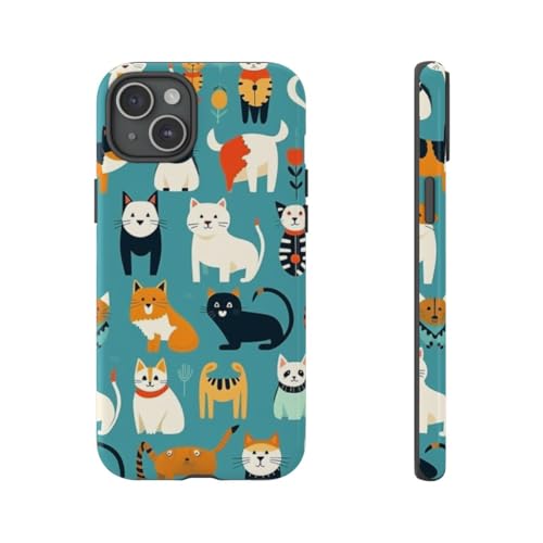 Coque iPhone 15 Plus chat coloré rigide pour afficher votre amour des félins