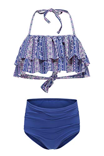 Big Girls Two Piece Bikini Swimsuit Floral Ruffle Bathing Suit High Waisted Size 16