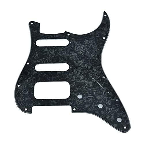 Image of Dopro 11-Hole Strat HSS Guitar Pickguard 3-Screw Humbucking Pickup Mount for American FD Stratocaster Black Pearl