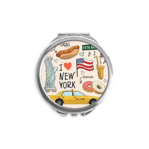 Espejo de bolsillo para maquillaje con ilustraciones de Nueva York y donuts