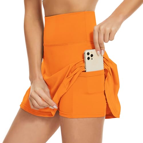 Tennis Skirts for Women High Waist Pleated Golf Skirt Athletic Skort with Pockets Orange Medium