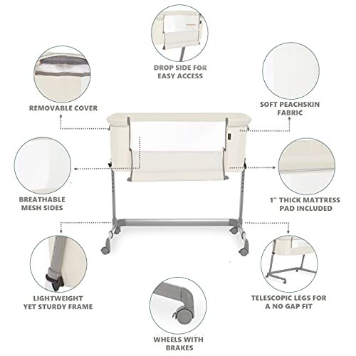 Dream On Me Seashell Bassinet & Bedside Sleeper In Pearl, Lightweight Easy Folding And Height Adjustable Baby Bassinet, Mattress Pad Included, Jpma Certified #TOP3
