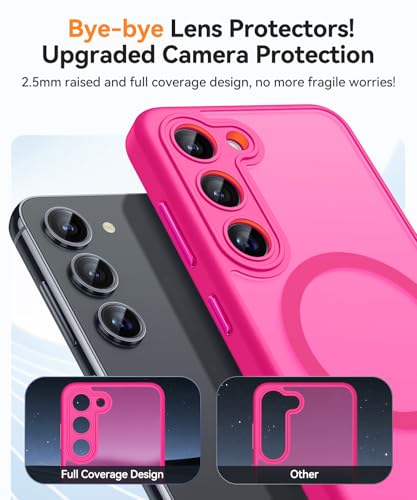 Image of CANSHN Designed for Samsung Galaxy S23 Case [Full Camera Protection] [Compatible with MagSafe] Translucent Matte Shockproof Protective Phone Cover 6.1 Inch - Hot Pink