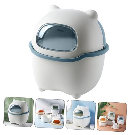 Image of Mini Desktop Trash Can, Cute Bear Wastebasket with Lid Small Tabletop Paper Garbage Can Rubbish Bin Small Countertop Trash Bin Container for Home Office