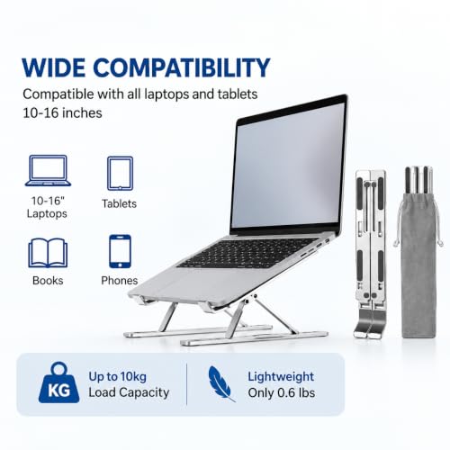 ALVIONI Laptop Stand 6 Angle Adjustable Foldable Silver - Image 4