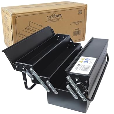 Foto di CASSETTA ATTREZZI PORTA UTENSILI METALLO VALIGETTA LAVORO 5 SCOMPARTI ACCIAIO NERO OPACO PROFESSIONALE 470 X 300 X 200 MM X