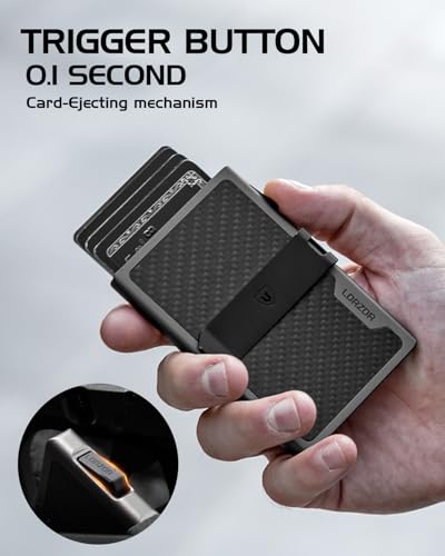 LORZOR Carbon Fiber Wallet for Men, 0.3IN Ultra-slim Minimalist Card Holder with Money Clip, Trigger Button for Quick Card Access, Ultra-light Aerospace Aluminum, RFID-Blocking, Gift Box4