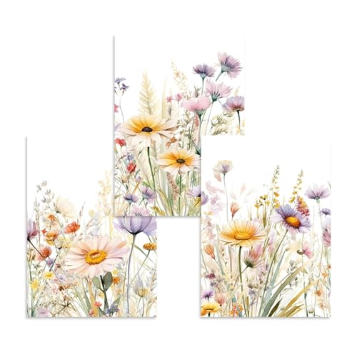 Affiche fleurs sauvages triptyque 60x80cm art botanique nature sans cadre