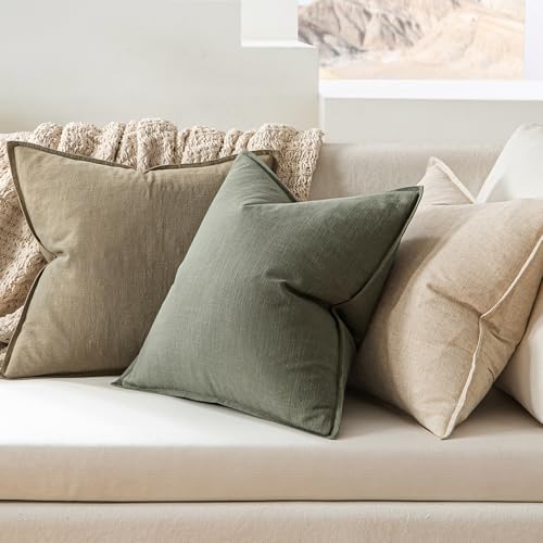 Image of MIULEE Decorative Linen Pillow Covers 20x20 Inch Olive Green Boho Farmhouse Neutral Couch Throw Pillows for Bed Pack of 2 Accent Outdoor Pillowcase Modern Sofa Cushion Livingroom Home Decor