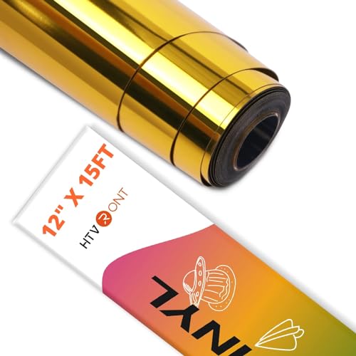 HTVRONT Gold Chrome Vinyl - 12" x 15FT Gold Permanent Adhesive Vinyl for All Cutting Machine-Gold Mirror Metallic Easy to Cut & Weed