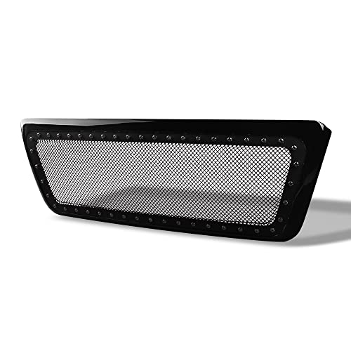 TLAPS 7422447065016 For Ford F150 2004-2008 Glossy Black Rivet Bolt Steel Mesh Front Bumper Grill Grille