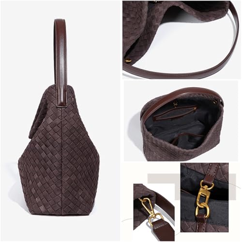Woven Bag for Women, Suede Bag Top Handle Satchel PU Leather Tote Woven Purse Handbag Shoulder Bag3