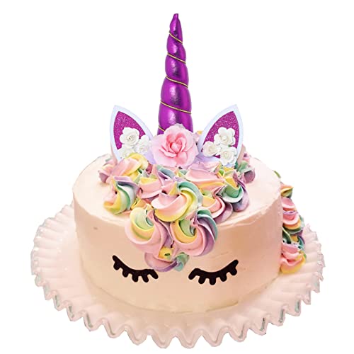 Unicorn Cake Topper Unicorn Birthday Party Supplies Unicorn Birthday Decorations for Girls Purple Unicorn Cake Decoration Unicorn Horn First Birthday Cake Topper Kit with Eyelashes, 5.8 Inch