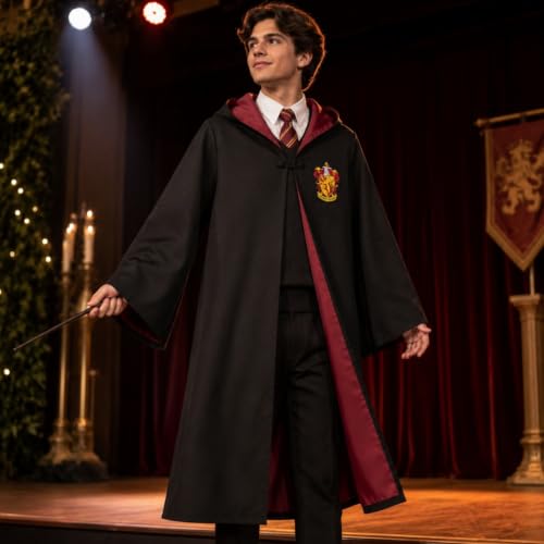 Image of Wanna Party Magician Wizard Robe Costume, XL Size | Black Hooded Fancy Dress Cloak for Halloween, School Functions, Theme Parties, Stage Performances & Cosplay