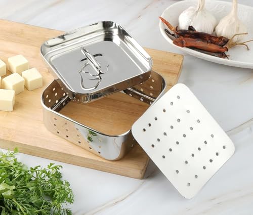 Image of Fortuna Paneer Maker (300ml) | Stainless Steel Paneer Press with Strainer | Square Paneer Mould Press Box | Paneer Press Machine for Homemade Paneer & Tofu | Steel Paneer Making Mould, Small