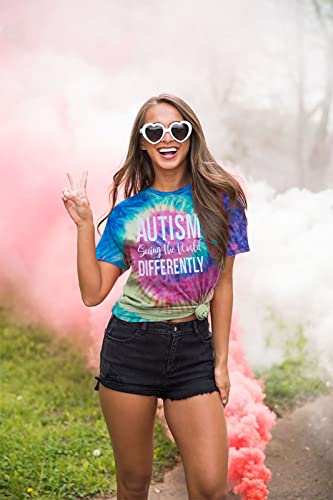 ASTANFY Camiseta feminina de conscientização sobre autismo vendo o mundo de forma diferente, casual,