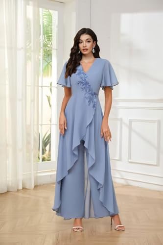 TIANMEI Mother of The Bride Pant Suits for Wedding 2 Pieces Chiffon Pantsuits for Wedding Guest Jumpsuit for Women4