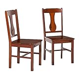 Walker Edison Rustic Farmhouse Wood Distressed Dining Room Chairs Kitchen Armless Dining Chairs Kitchen, Set of 2, Brown Oak