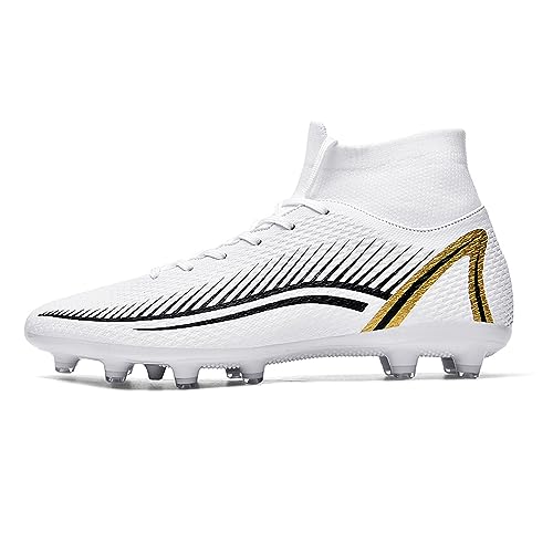 Voetbalschoenen voor heren, gymschoenen, outdoor, high top, professionele atletiekschoenen, tieners, ademende voetbalschoenen, veterschoenen, uniseks, Witte Ag, 40.5 EU