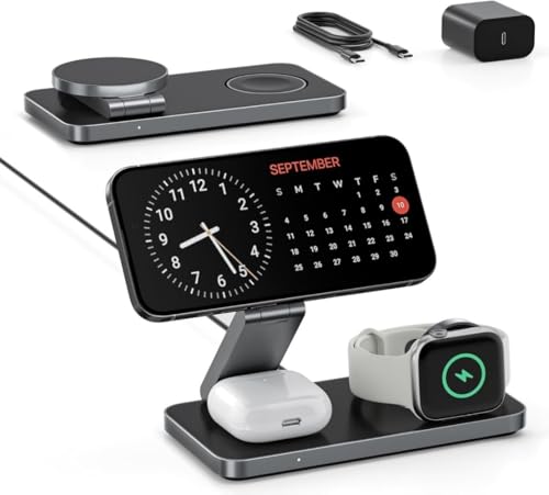 HGAXVOYP CX[d 3in1 ܂ݎ Magsafe[d 3̃foCX[d 15W/10W/7.5W }`[dX^h }OZ[t[Ed }Olbg iPhone/Apple Watch/AirpodsɑΉ [Ed