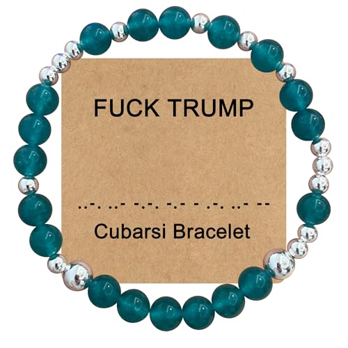 Cubarsi FUCK TRUMP Morse Code Beaded Bracelet | Handmade Political Jewelry (925 Silver Aqua 7.5 Inches)