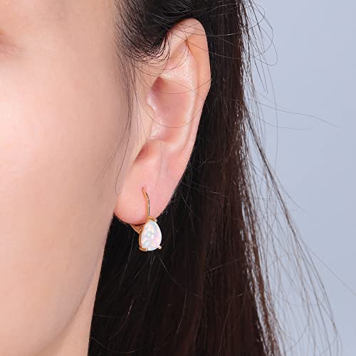 CiNily Opal Teardrop Earrings for Women Girls Hypoallergenic 14K Withe Gold Plated Dainty Opal Drop Earrings Leverback Dangle Earrings Jewelry for Sensitive Ears Mothers Gifts2
