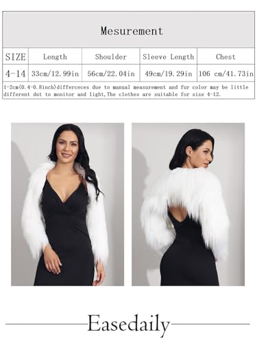 EASEDAILY Women's Bolero Shrug Fur Jacket Long Sleeve Crop Top Faux Open Front Cardigan Evening Dress Cover Up for Bride4