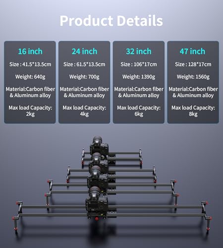 Image of Zecti Camera Slider 24 inch /60 cm Adjustable Carbon Fiber Camera Dolly Track