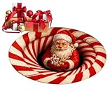 Weihnachtsteppich – runder 3D-Illusionsteppich | Lustiges Weihnachtsmann- | Rutschfeste Bodenmatte für Schlafzimmer, Büro, Wohnung, Wohnzimmer, Restaurant, Hotel, Winterurlaub, Party-Dekoration