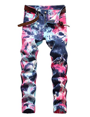 Men's Fancy Color Tie and Dye Print Denim Jeans