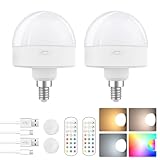 E12 Rechargeable Light Bulb with Remote Control Timer and 15 Colors Options,Battery Operated Light Bulbs,Magnetically,Dimmer,Wireless Puck Light Bulb for Wall Sconce,Non-Hardwired,Detachable,2 Pack