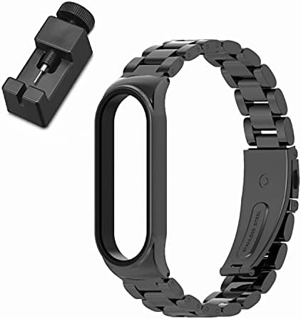 Replacement Band Strap for Xiaomi Mi Band 5/Mi Band 6 Fitness Tracker Smart Bracelet Wristband Stainless Steel Metal ( Black )