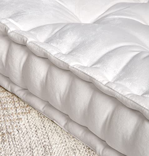 Sweet Home Collection Floor Pillow Large Square Tufted Decorative Cushion Faux Velvet Fabric Ultra Thick Fill For Kids And Adults, 1 Pack, Ivory #TOP4