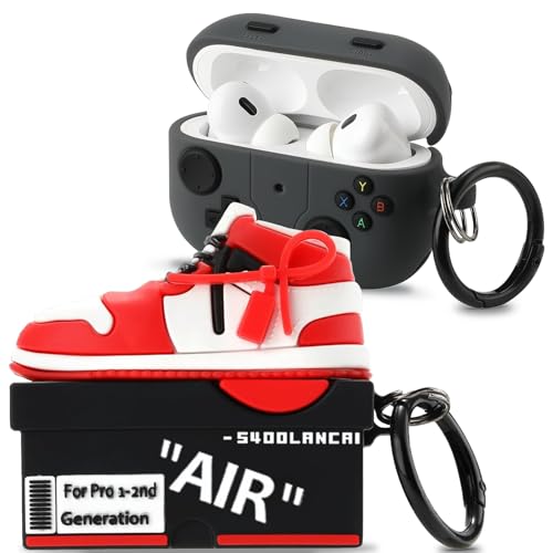 Image of [2Pack] Gedicht for Airpods Pro 2nd Generation Case, Funny 3D Cartoon Game Console Shoe Box Design Silicone Soft Cases for Airpods Pro 2nd Gen, with Keychain for Kids Women Men
