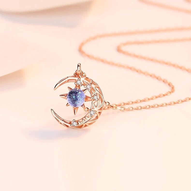 RTY Crystal Half Moon Necklace for Women Teen Girls Blue Starry Sky Universe Sun Moon Pendant Necklace Rhinestone Moon Star Pendant Valentine's Day Gift4